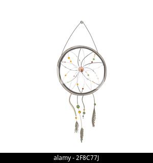Dreamcatcher silhouette with feathers and beads ve Stock Vector