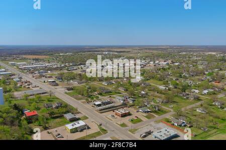 Aerial view panorama of a Stroud small town city of residential district at suburban development with an Oklahoma USA Stock Photo