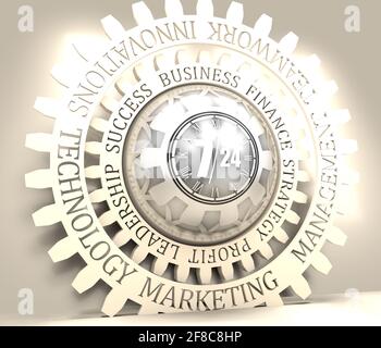 Stamp icon. Graphic design elements. 3D rendering. Metallic material. Business relative words on the gear, Time operation mode Stock Photo