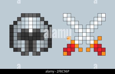 Vector pixel art cartoon crossed swords and helm isolated elements on gray Stock Vector