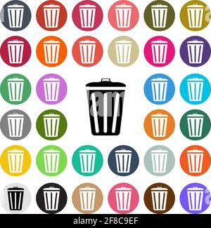Vector modern Trash Bin flat design icon set in button. Stock Vector