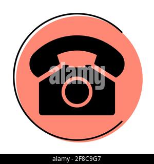 Old phone in red circle flat icon isolated on white background. Hotline symbol. Telephone vector illustration. Phone contact . Stock Vector