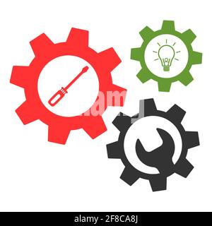 Screwdriver, wrench bulb and  icon in flat style isolated on white background. Symbol for your web site design . Stock Vector
