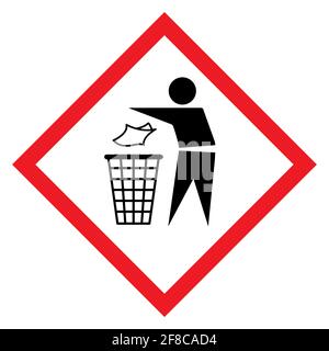 Do not litter flat icon in red rhombus isolated on white background. Keep it clean vector illustration. Tidy symbol . Stock Vector