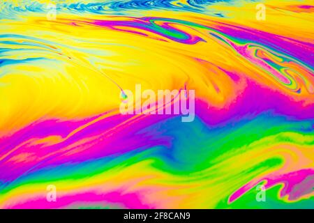Psychedelic multicolored patterns background. Photo macro shot of soap bubbles Stock Photo
