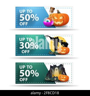 Set discount Halloween banner with beautiful icons and discounts up to 50 and 30 Stock Photo