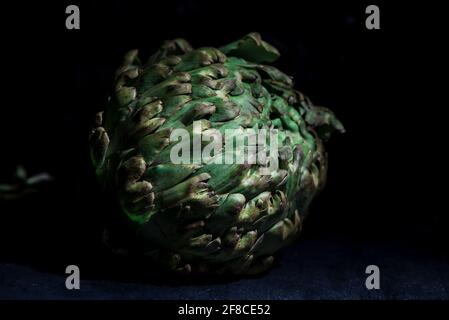An organic artichoke on a dark background, close up, macro photography Stock Photo