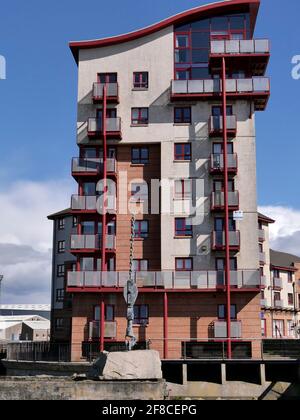 public art work in front of riverside apartment block, Ayr,Scotland,UK Stock Photo