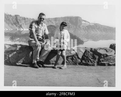 1950s, Father and Daughter Touring Crater Lake, OR, USA Stock Photo