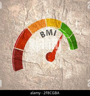 BMI level measuring scale with color indicator, 3d rendering Stock ...