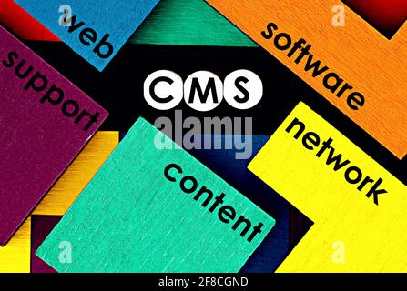 Photo on CMS (content management system) theme. The abbreviation  "CMS" on a colorful background. Technology concept image Stock Photo