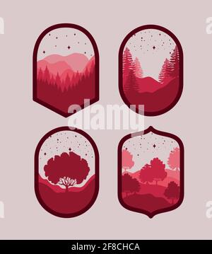 four landscapes emblems Stock Vector