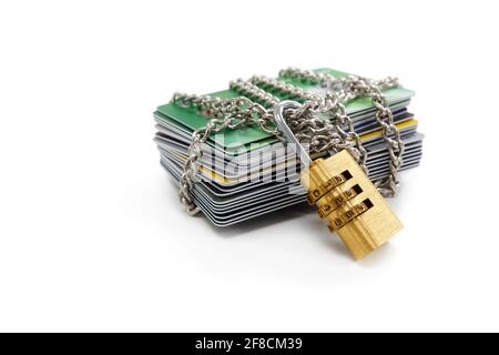 Credit card data security lock and chain Stock Photo