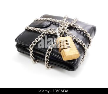 wallet and money data security concept lock and chain Stock Photo