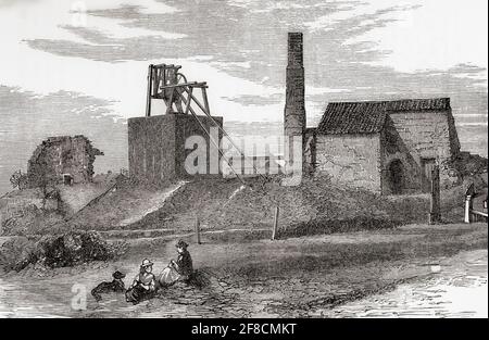 Killingworth Colliery, Newcastle Upon Tyne, North Tyneside, England, seen here the high pit.  George Stephenson, enginewright at the colliery, built his first locomotive Blücher here.  From Great Engineers, published c.1890 Stock Photo