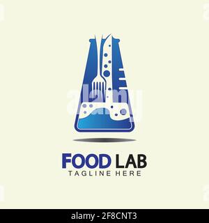 Food Lab logo vector icon illustration design template. lab logo.Lab test tube with spoon and fork. Stock Vector