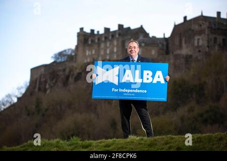 Stirling, Scotland, UK. 13th Apr, 2021. PICTURED: Alba Party Leader, Rt Hon Alex Salmond unveils his candidates for Mid Scotland and Fife region. Pic Credit: Colin Fisher/Alamy Live News Stock Photo