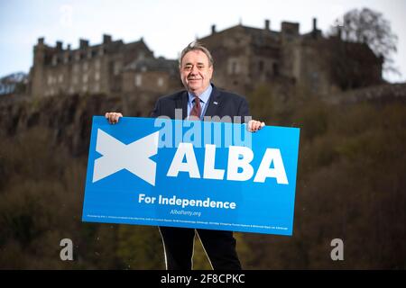 Stirling, Scotland, UK. 13th Apr, 2021. PICTURED: Alba Party Leader, Rt Hon Alex Salmond unveils his candidates for Mid Scotland and Fife region. Pic Credit: Colin Fisher/Alamy Live News Stock Photo