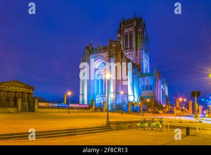 Night view of the Liverpool cathedral, England Stock Photo