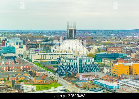 Aerial view of Liverpool including the metropolitan cathedral, England Stock Photo