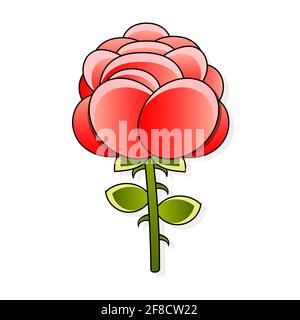 Deep red, ruby rose flower with green leaves, sketch style Stock Vector