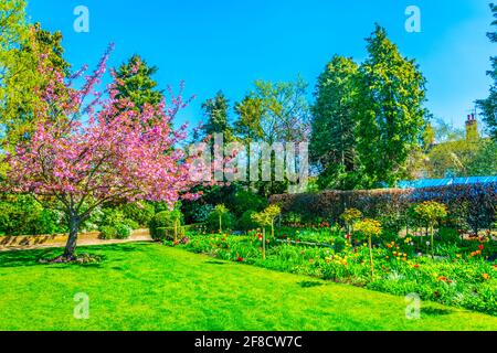 View of the Hall's Croft gardens in Stratford upon Avon, England Stock Photo