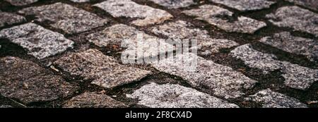 Stone pavement texture, old town street road background Stock Photo