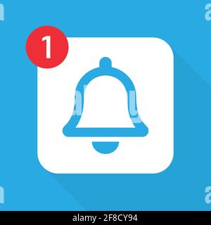 Bell with notification vector icon. Notification symbol on blue background Vector illustration EPS 10 Stock Vector
