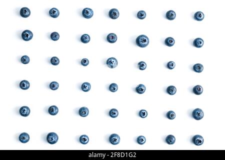 pattern of blue blueberries on a white background. food, summer, isolated Stock Photo