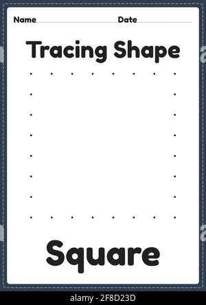 Tracing shape square worksheet for kindergarten and preschool kids for educational activities in a printable illustration Stock Vector