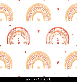 Kids boho pattern with modern rainbows. Baby boho background. Rainbow seamless pattern. Stock Photo