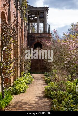 Pergola garden photographed in spring with the trees and shrubs in blossom, at Hampstead Heath, north London UK Stock Photo