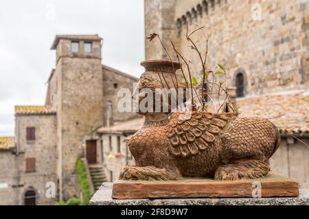 Details of the medieval castle of Bolsena, Also Rocca Monaldeschi, that dominates the historic center, Bolsena Lake. Stock Photo