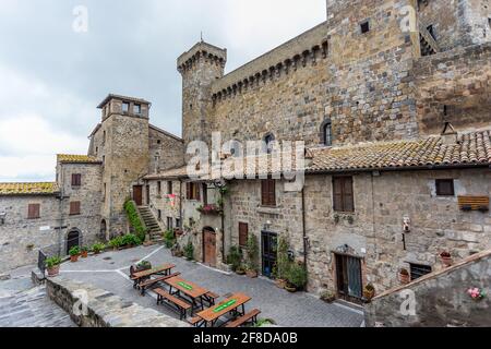 The medieval town and castle of Bolsena, Also Rocca Monaldeschi, that dominates the historic center, Bolsena Lake. Stock Photo