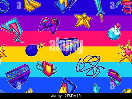 Seamless pattern with gaming items. Cyber sports, computer games, fun recreation. Stock Vector