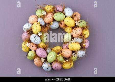 Disposition of painted easter eggs. Stock Photo