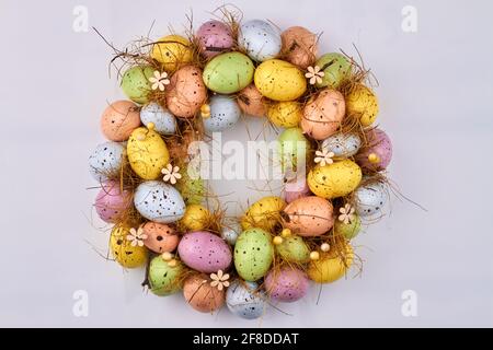 Circle of motley easter eggs. Stock Photo