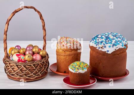 Homemade easter cakes and eggs. Stock Photo