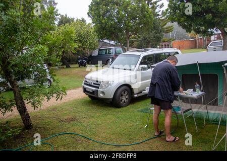 Harkerville, South Africa - campers and caravans at the tranquil Harkerville Forest Lodge Stock Photo