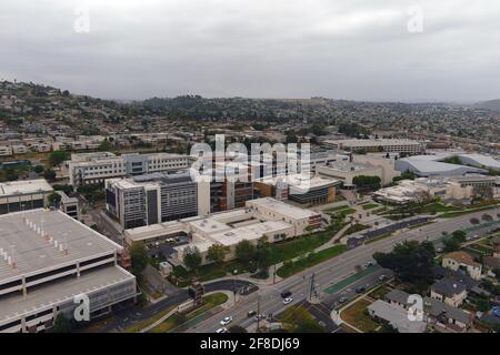 An aerial view of East Los Angeles College, Tuesday, April 13, 2021, in Monterey Park, Calif. The school is part of the California Community Colleges Stock Photo