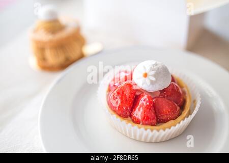 Dessert sweet cake on white plate Stock Photo