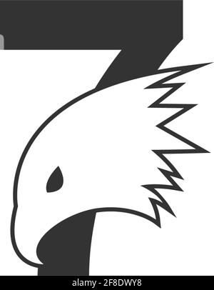 Number 7 logo icon with falcon head design symbol template vector Stock Vector