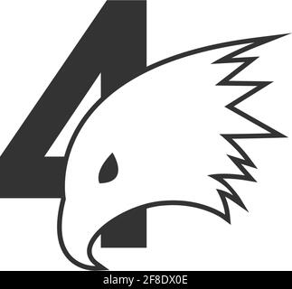 Number 4 logo icon with falcon head design symbol template vector Stock Vector