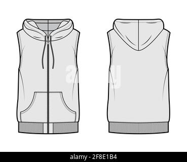 Hooded vest waistcoat technical fashion illustration with sleeveless ...