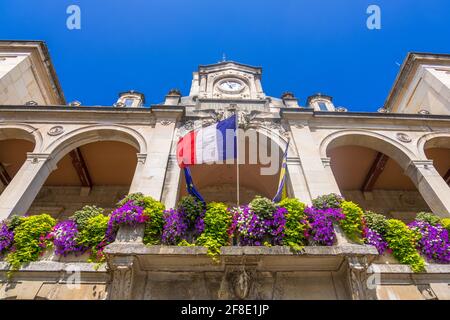 Vienne, France - August 22, 2019: Front view of the Hotel de Ville, Town Hall of Vienne in the Isere department of France