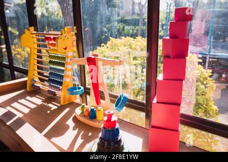 Montessori support materials for distance education and homeschooling. Stock Photo