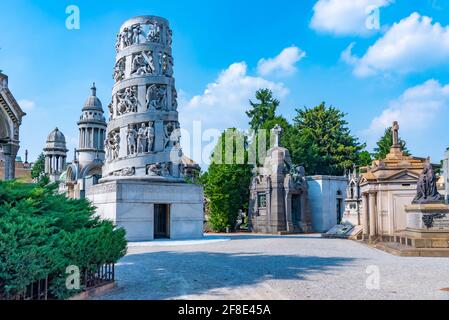 MILANO, ITALY, JULY 19, 2019: Bernocchi Mausoleum at Cimietro Monumentale in mIlano, Italy Stock Photo