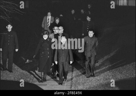 Chinese Vice Premier Deng Xiaoping leaving the White House after meeting with U.S. President Jimmy Carter, Washington, D.C., USA, Thomas J. O'Halloran, January 29, 1979 Stock Photo