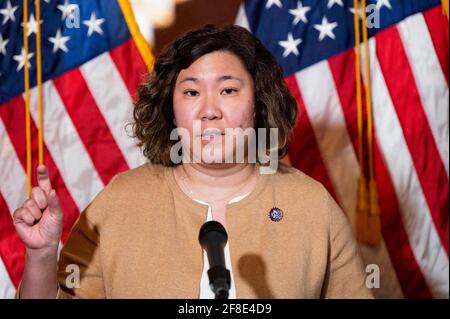 Washington, DC, USA. 13th Apr, 2021. April 13, 2021 - Washington, DC, United States: U.S. Representative GRACE MENG (D-NY) speaking at a press conference about the COVID-19 Hate Crimes Act. Credit: Michael Brochstein/ZUMA Wire/Alamy Live News Stock Photo