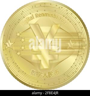 Cryptocurrency Digital Yuan Renminbi coin fantasy design, vector illustration Stock Vector